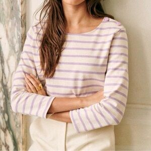 Sézane Striped Cream and Purple Blouse